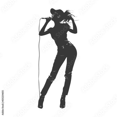 Silhouette Pop Star: Energetic Singer in Cap and Heels, Isolated Vector.