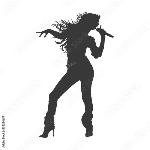 Silhouette of a Female Singer Performing Live with Microphone.