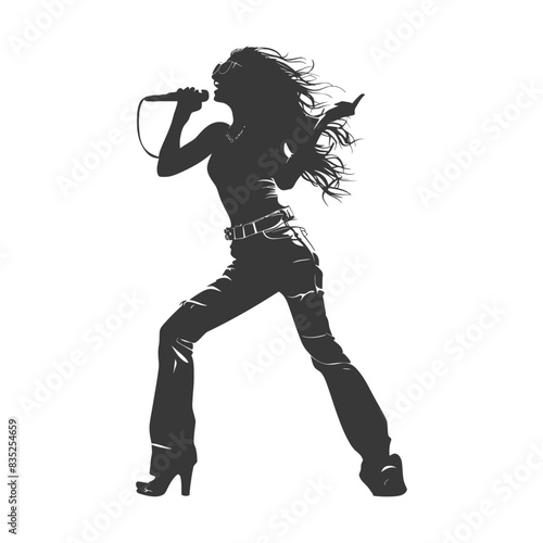 Silhouette Singer: Woman Rocker Belting Out a Song on Microphone