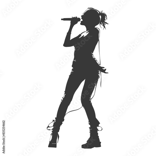 Silhouette of a Woman Singing with Microphone, Stage Performance.