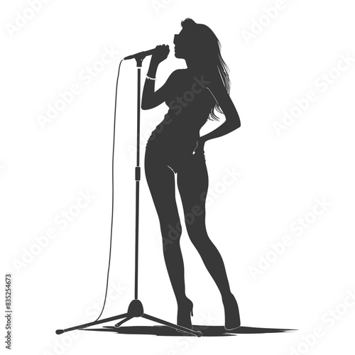 Silhouette Singer: Passionate Female Vocalist with Microphone, White Background