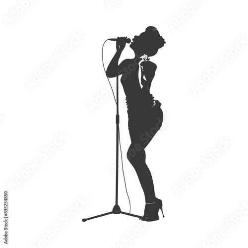 Silhouette Singer: Retro Glamour, Microphone Stand, Performance Icon.