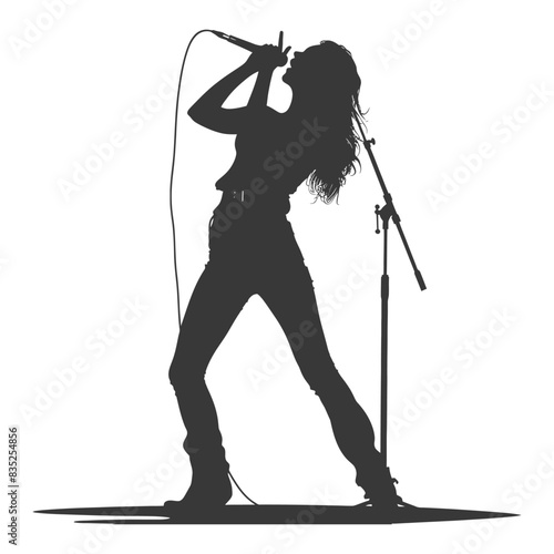 Rock Star Silhouette: Female Singer Belting Out a Song on Stage with Microphone.