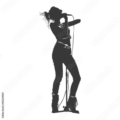 Passionate Singer Silhouette: Rocker Girl Performing with Microphone.