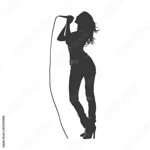 Silhouette of a Female Singer with Microphone and Jeans.