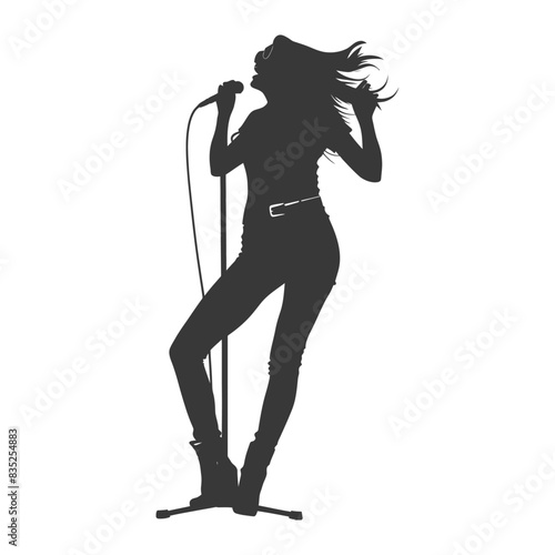 Silhouette Singer: Wild Hair, Microphone Stand, Powerful Performance.