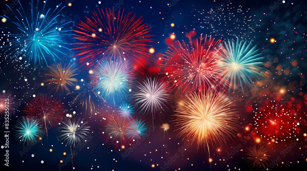 Fototapeta premium New Year atmosphere, colorful fireworks