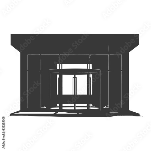Monochromatic Silhouette: Modern Revolving Door Entrance Architecture.