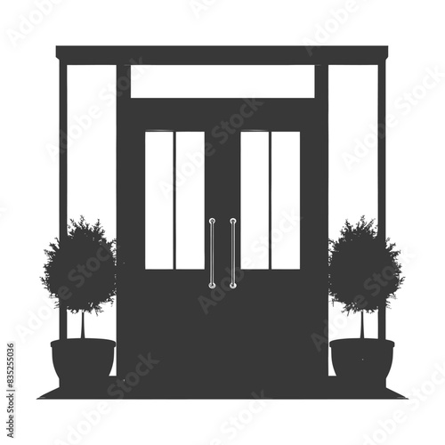 Elegant Entrance: Silhouetted Doorway with Topiary.