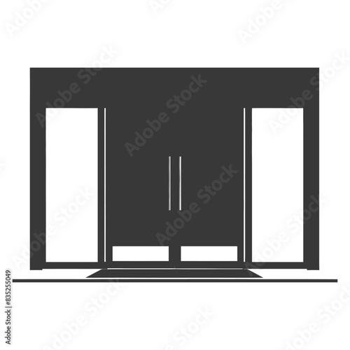 Minimalist Entrance: Dark Doorway with Glass Sidelights and Steps Silhouette.