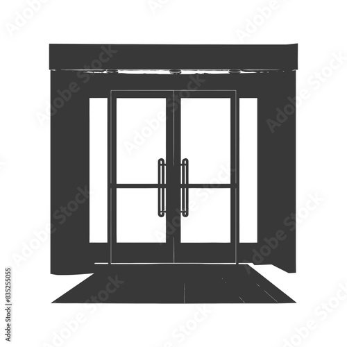 Monochromatic Double Door Entrance with Canopy and Ramp, Isolated Vector.