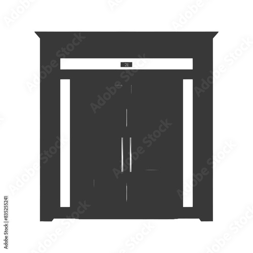 Silhouetted Elevator: Modern Closed Doors, Contrasting Lines, Isolated on White.
