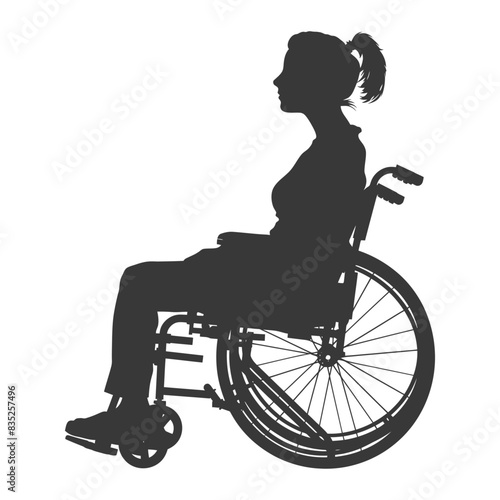 Wheelchair Silhouette: Woman with Ponytail, Side Profile View.