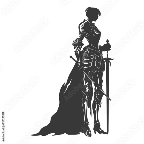 Armored Female Warrior Silhouette: Sword, Cape, and Medieval Fantasy.