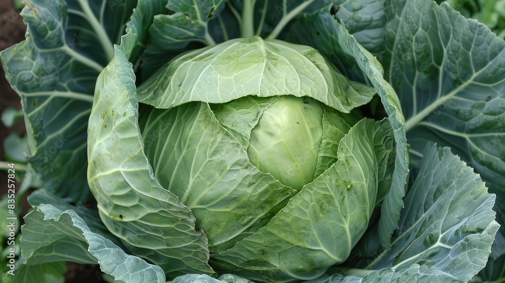 Fototapeta premium Large cabbage in chilly temperatures