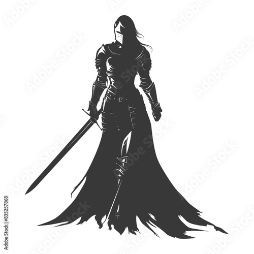 Silhouette of Female Knight with Sword and Flowing Cloak