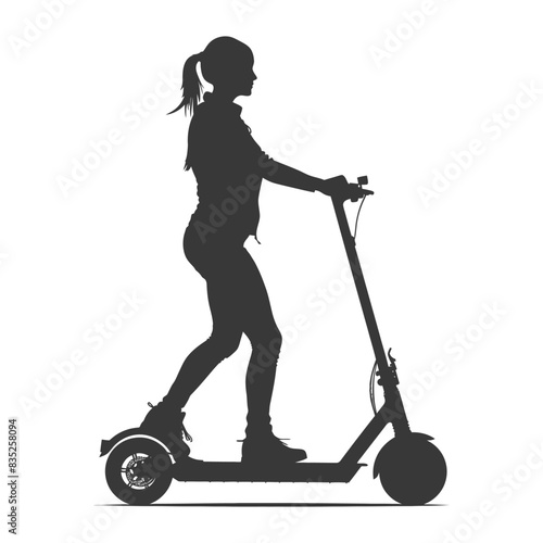 Electric Scooter Silhouette: Young Woman Riding, Urban Mobility, Modern Transportation.