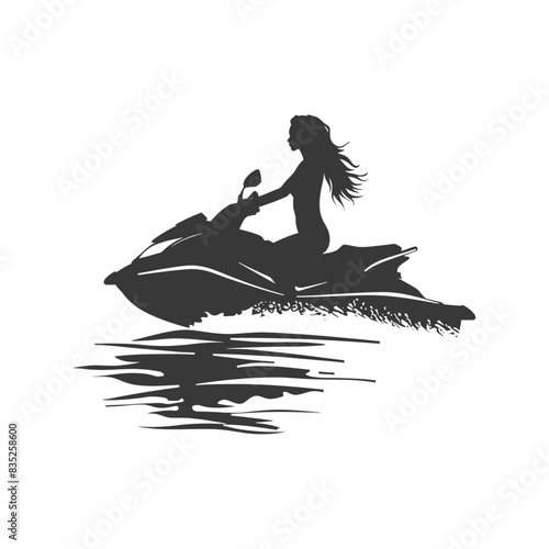 Silhouetted Woman on Jet Ski: Water Reflection, Adventure Icon