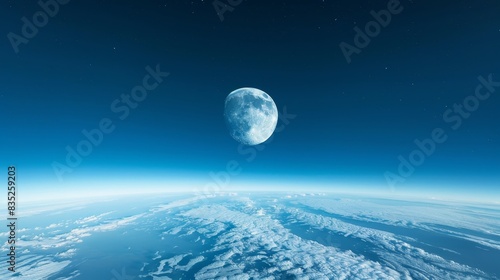 Stratosphere  blue sky and moon rise in space