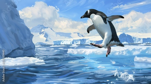 Eyecatching illustration of emperor penguin snowboarding © Kashem