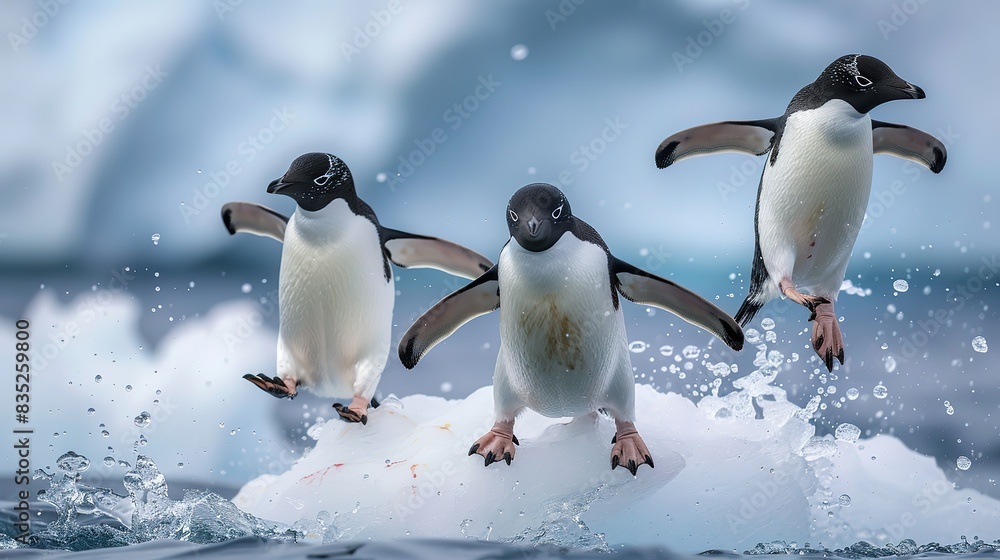 Obraz premium Wonderful Pair of penguins engaged in a courtship ritual beaks touching affectionately