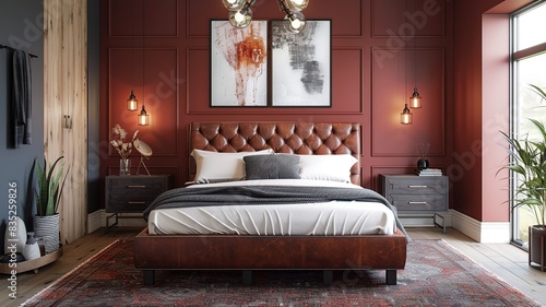 Experience the essence of modern elegance in this American bedroom, where sleek furniture, clean lines, and minimalist design converge to create a serene space