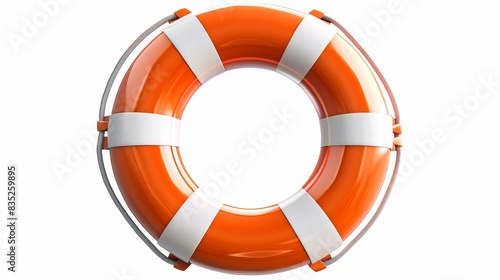 Orange and white lifebuoy isolated on a white background. Concept of safety, emergency rescue equipment, maritime safety, and precaution
