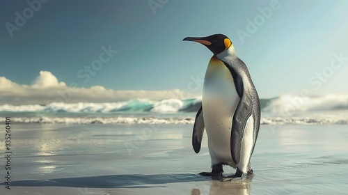 Magnificent A penguin standing on a cliff with the ocean in the background photo
