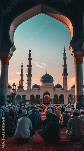 Goat Qurban Eid al adha mubarak festival islamic background, Witness heartfelt Eid celebration moments during Bakra Eid as people participate in age-old traditions, Arabic lantern design
