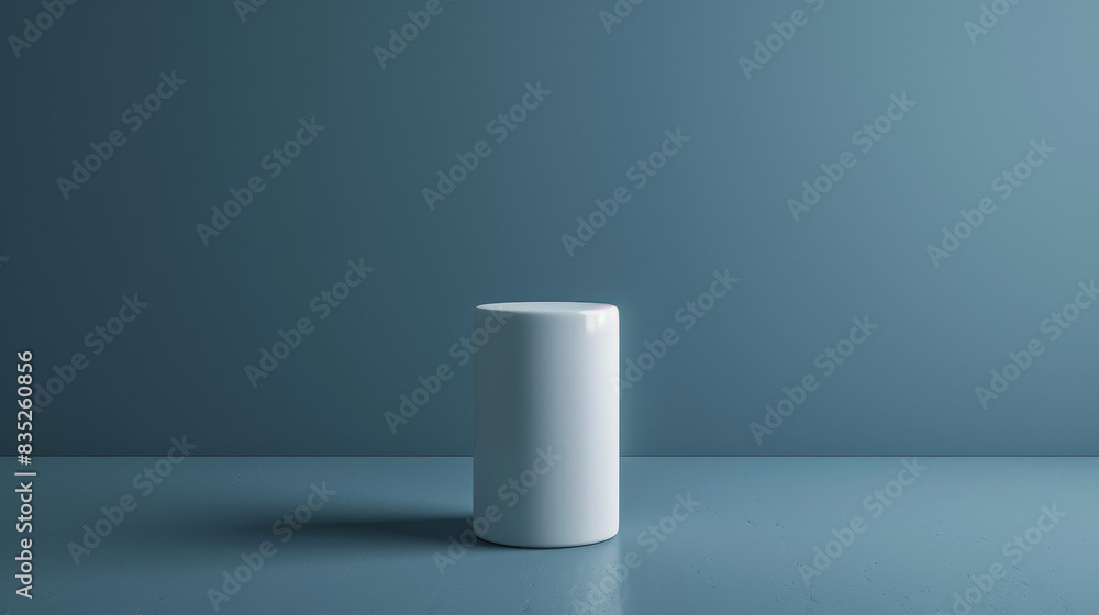 A white ceramic vase sits on a blue wall A white ceramic vase sits on a blue wall