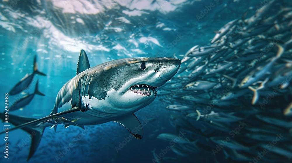 Fototapeta premium Beautiful Big white shark in big aquarium with ocean water