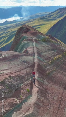 Rainbow Mountain, Peru. Also known as Cerro Colorado near to Cusco. Vertical video.
