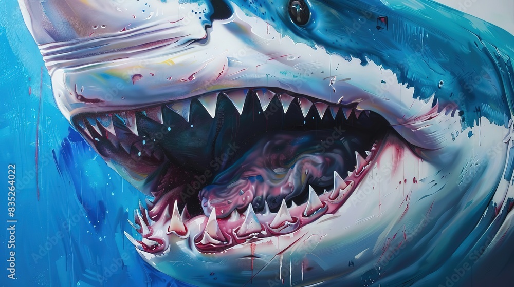 Naklejka premium Amazing There is a shark with its mouth open and its teeth wide open