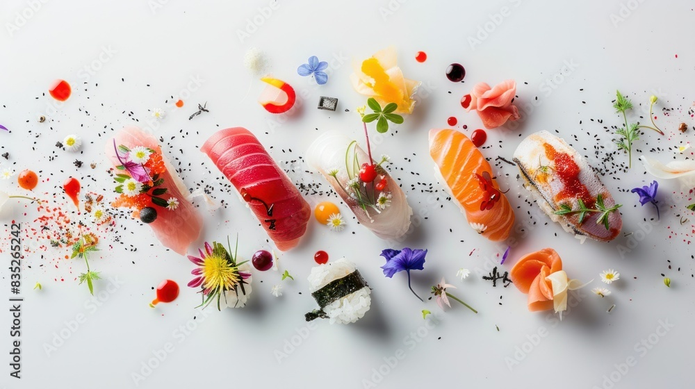 Fototapeta premium Japanese sushi is meticulously prepared.