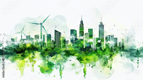 Sleek Modern Illustration of a Sustainable Green Cityscape