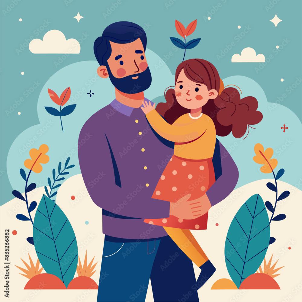 Dad holding his daughter in his arms digital card for Father's Day for quick download_eps Dad holding his daughter in his arms digital card for Father's Day for quick download_eps