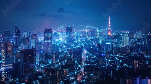 Modern Technology Concept: Smart city big data connection technology.