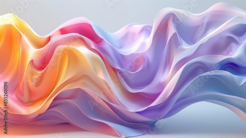 Wallpaper Mural Gentle lavender backdrop featuring a 3D abstract of smooth geometric waves, flowing in rainbow colors, perfect for a surreal and calming design Torontodigital.ca