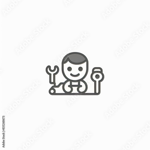 Minimalistic icon depicting a mechanic with tools in a black-and-white vector drawing © PhotoRK