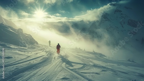 Winter Sports: Capture the thrill of winter sports with skiers, snowboarders, and icy landscapes photo