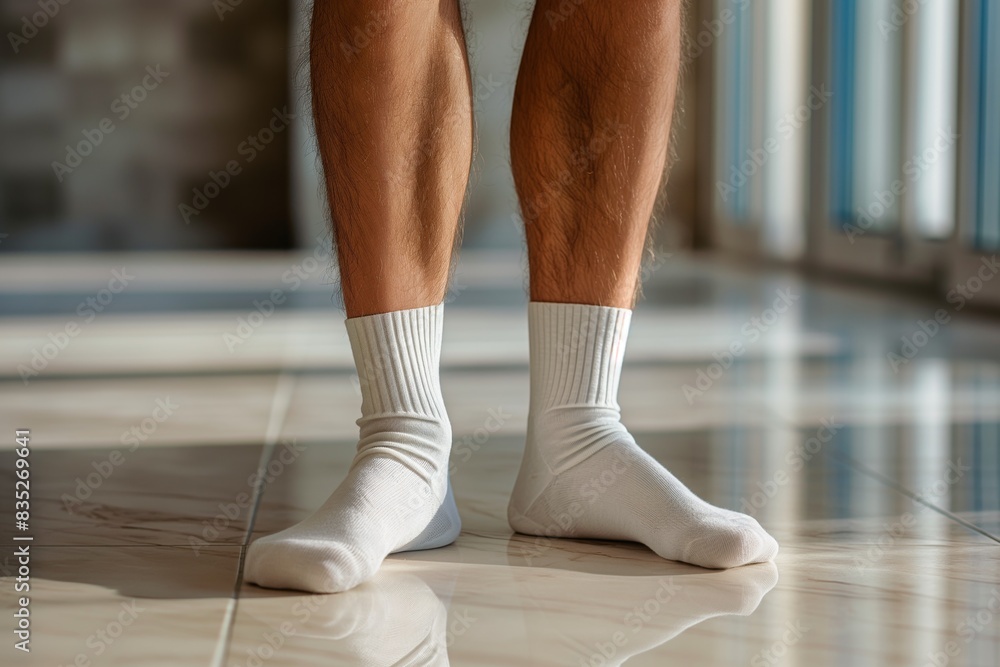 Close-up of white socks on man's feet Close-up of white socks on man's feet