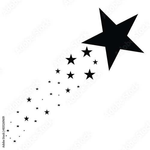 Black falling stars. Shooting star sign for your web site design meteorite and comet symbols on white background. Flying comet with tail, falling meteor, abstract galaxy element. Vector illustration.