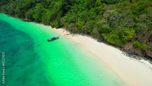 View of Bat Island in the Andaman Sea with beautiful blue waters of Ranong Province, southern Thailand, Asia