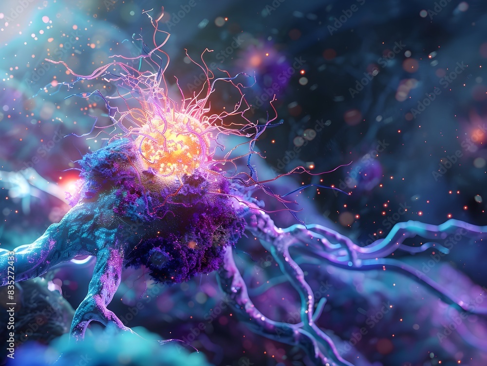 Futuristic Interface Showing Interaction of Cancer Cell with Immune System in Macro Photography Futuristic Interface Showing Interaction of Cancer Cell with Immune System in Macro Photography