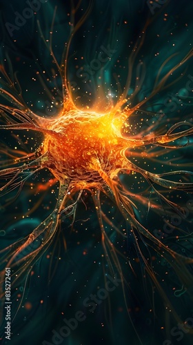 Glowing Cancer Cell on Black Background   Detailed Macro Photography