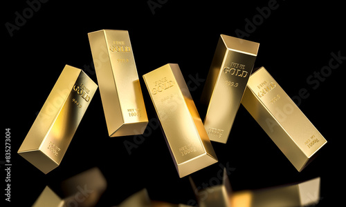 Luxurious gold bars on black background