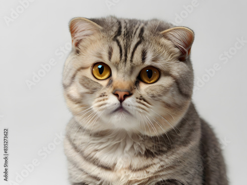 Shorthair Cat Portrait: A Beautiful, Gray and White Feline with Cute Whiskers and Piercing Eyes © pholkrit