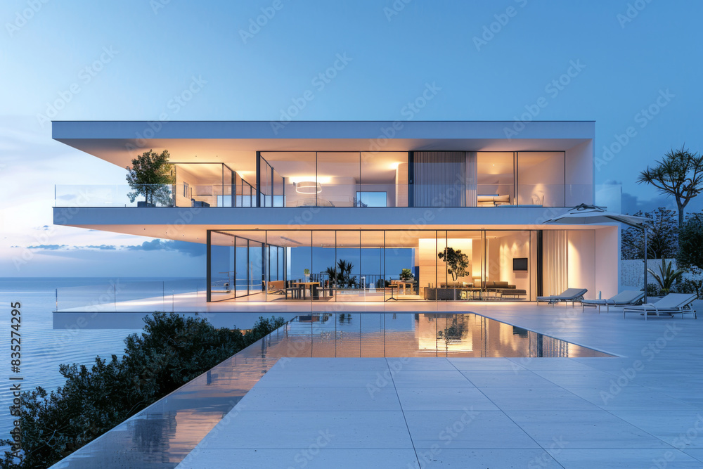 Luxury Island Villa With Infinity Pool At Sunset. Luxury Island Villa With Infinity Pool At Sunset.