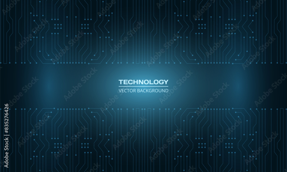 Fototapeta premium Abstract circuit board futuristic technology background. Dark blue hi-tech digital ai concept vector background template.