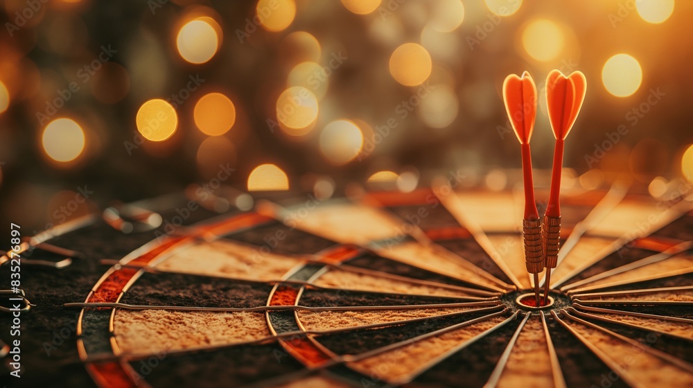 Fototapeta premium Successful business partners, Businessman aims arrow at a virtual target dartboard